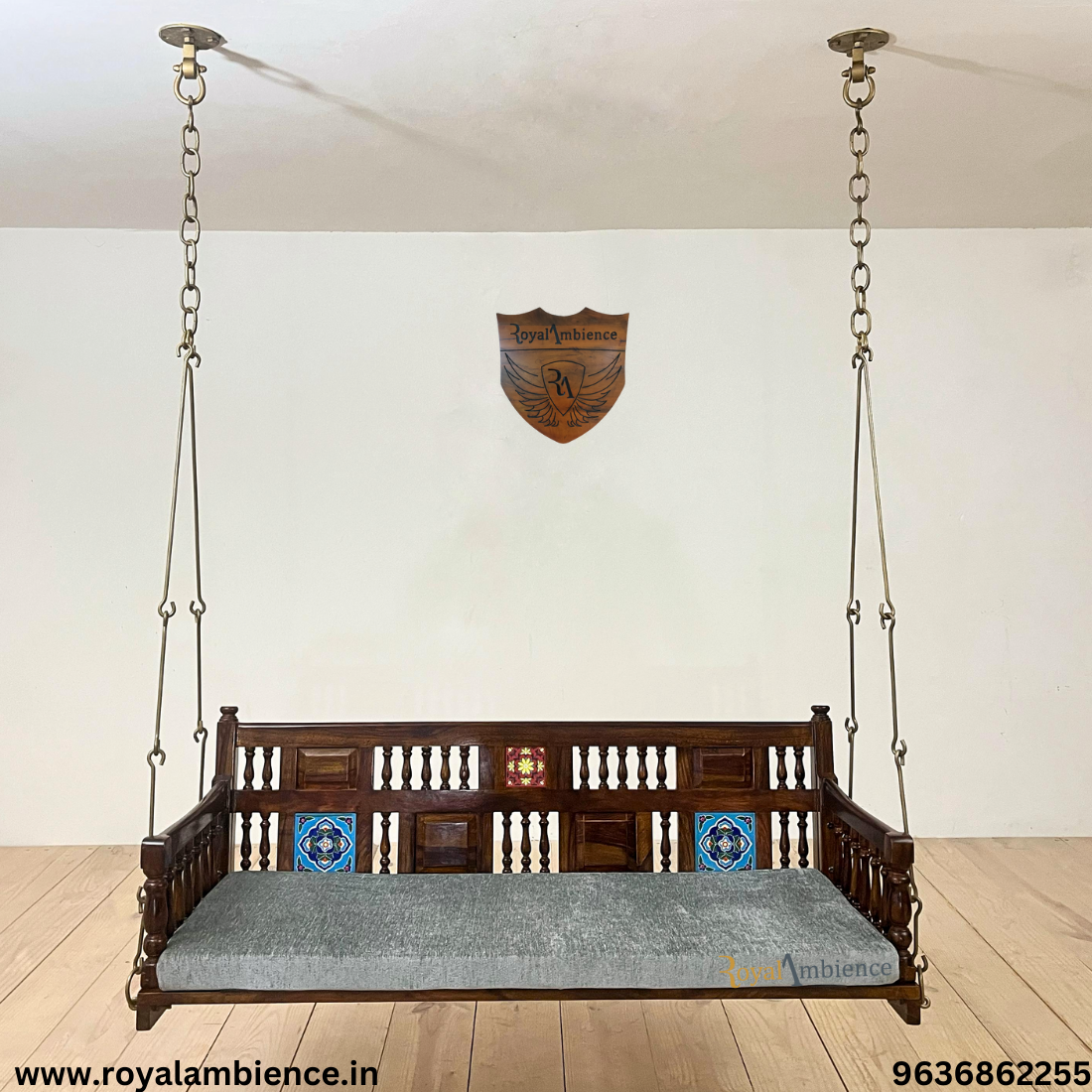 Wooden Swing with Brass Coated Chain (Tile Design) - Dipak