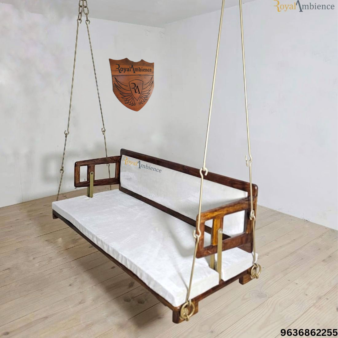 Wooden Swing / Jhula for Living Room, Zula with Brass Coated Chain - UVA