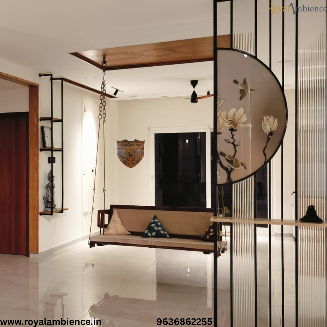 Wooden Swing / Jhula for Living Room, Zula with Brass Coated Chain - UVA