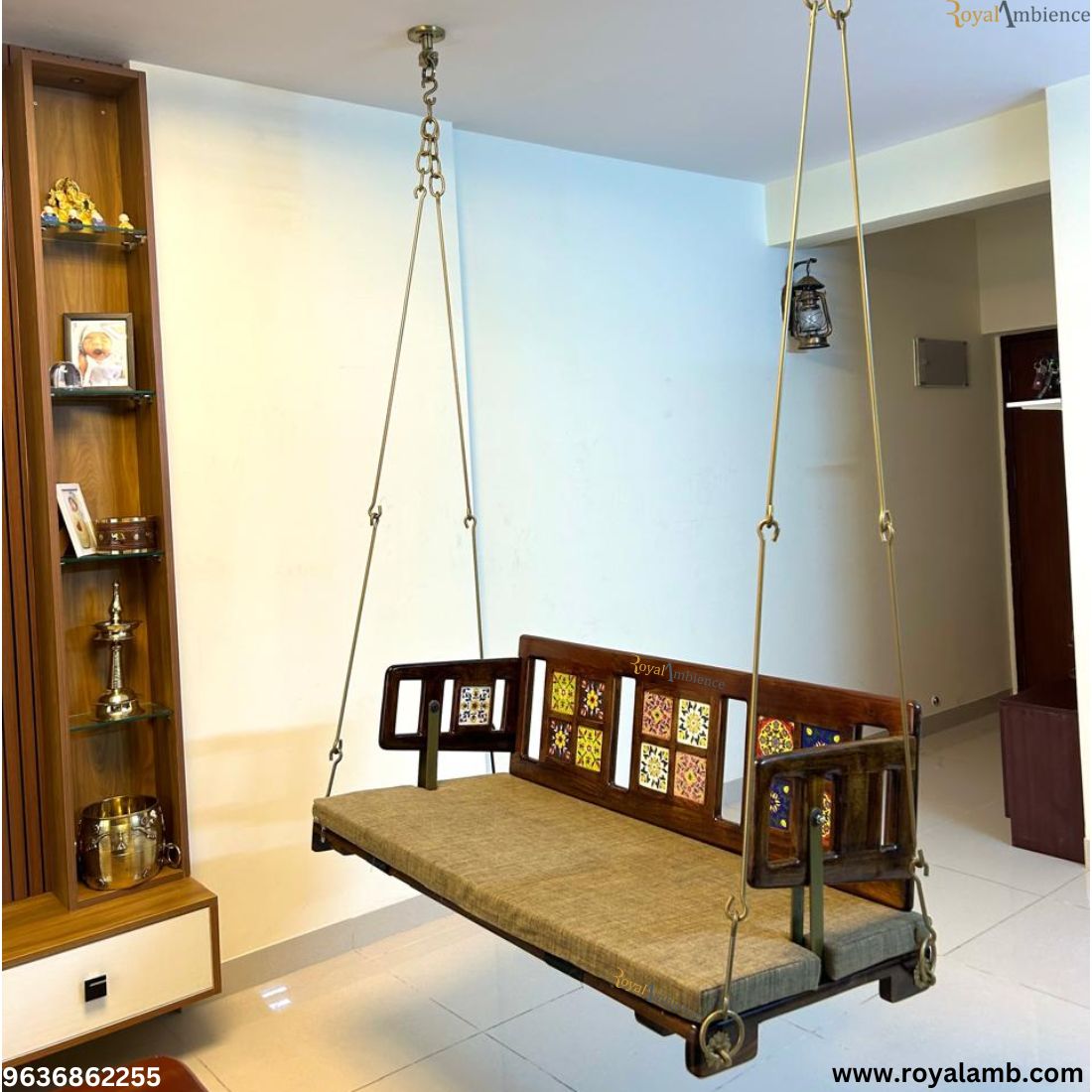 Wooden Swing Reversible Tile with Brass Coated Chain - Mannu