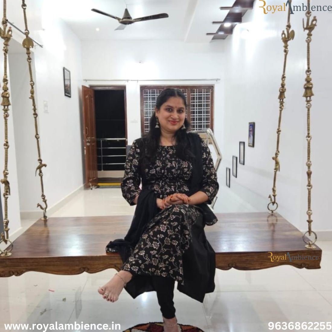Wooden Carving Jhula without Chain Set - Carved Plank Swing