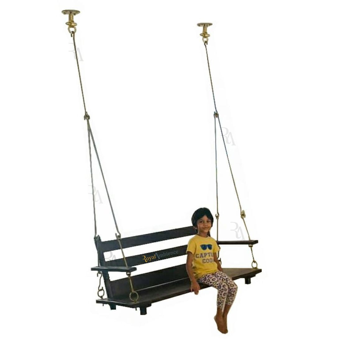 Swing Wooden (Brass Coated Chain ) Jhula with Handrest - Supyar
