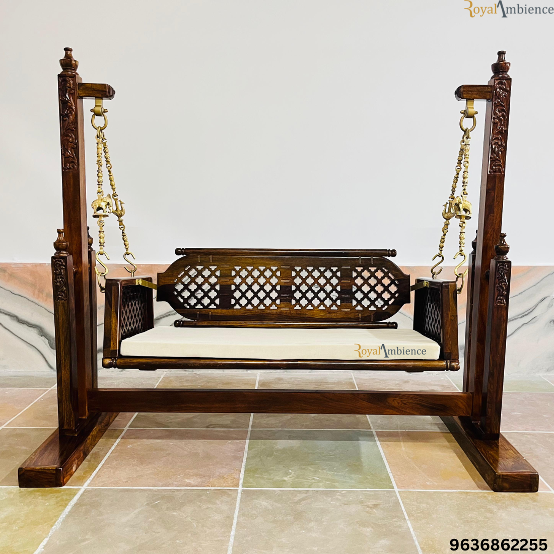 Wooden_swing_with_stand_carving_jhula_radhe_buji_front