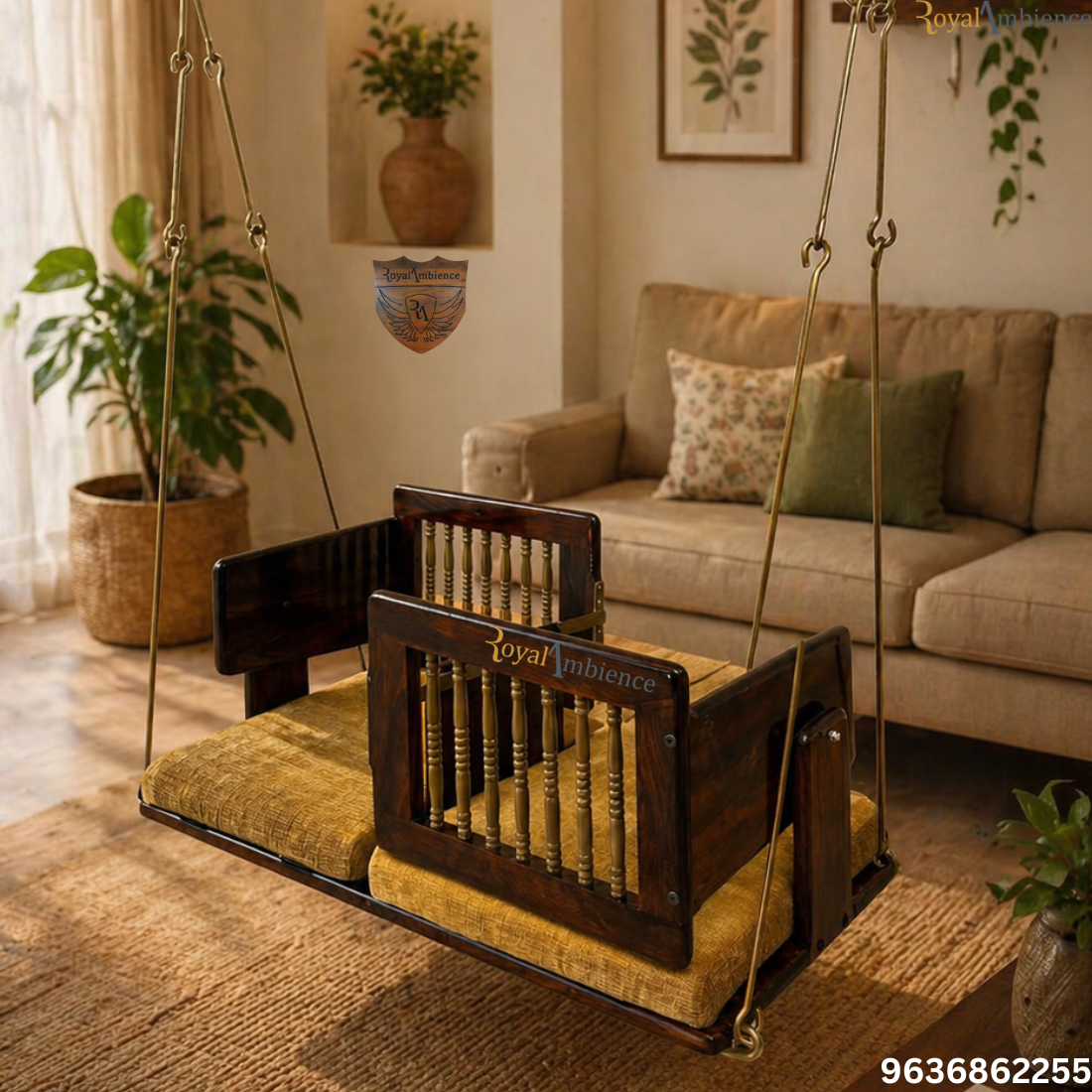 Wooden Swing Reversible Jhula with Cushion - Aakash