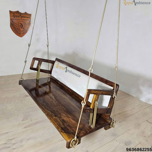 Wooden Swing / Jhula for Living Room, Zula with Brass Coated Chain - UVA