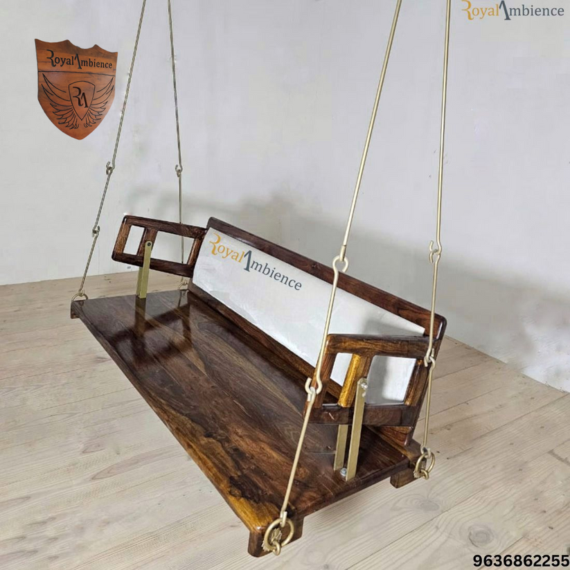 Wooden Swing / Jhula for Living Room, Zula with Brass Coated Chain - U ...