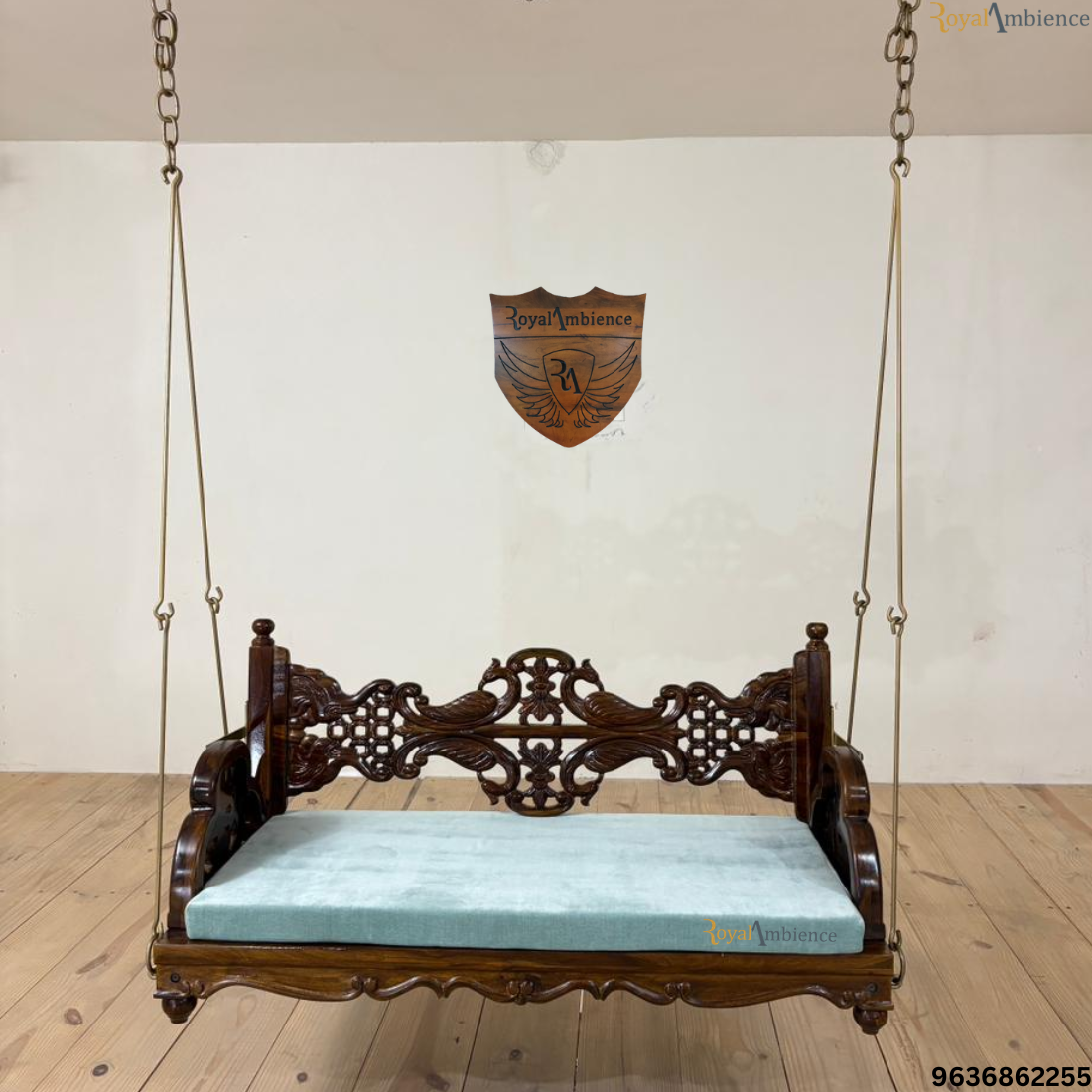 Wooden Reversible Carving Swing with Peacock Design - Mor