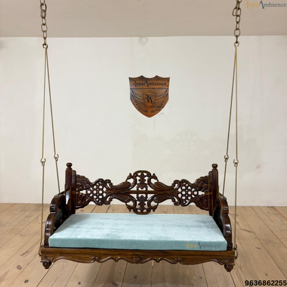 Wooden Reversible Carving Swing with Peacock Design - Mor