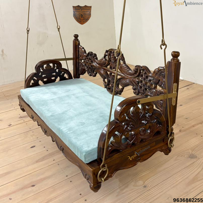 Wooden Reversible Carving Swing with Peacock Design - Mor