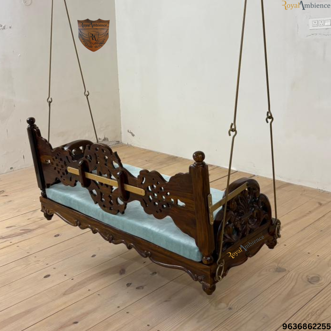 Wooden Reversible Carving Swing with Peacock Design - Mor