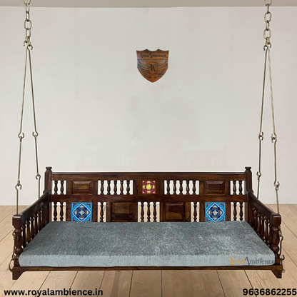 Wooden Swing with Brass Coated Chain (Tile Design) - Dipak