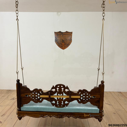 Wooden Reversible Carving Swing with Peacock Design - Mor