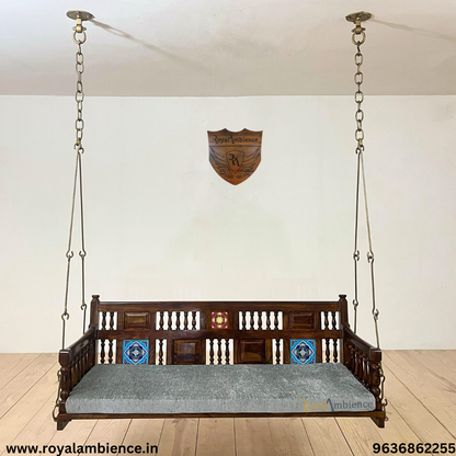 Wooden Swing with Brass Coated Chain (Tile Design) - Dipak