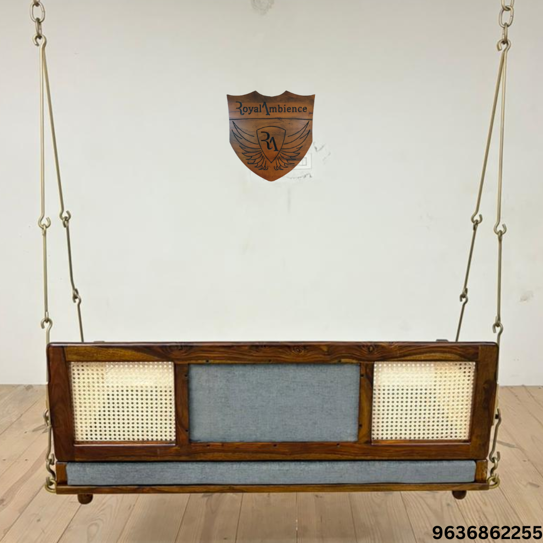 Solid Wooden Swing with Chain Set Reversible Cane Jhula - Vayu