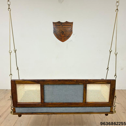 Solid Wooden Swing with Chain Set Reversible Cane Jhula - Vayu
