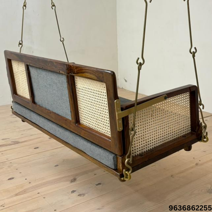 Solid Wooden Swing with Chain Set Reversible Cane Jhula - Vayu
