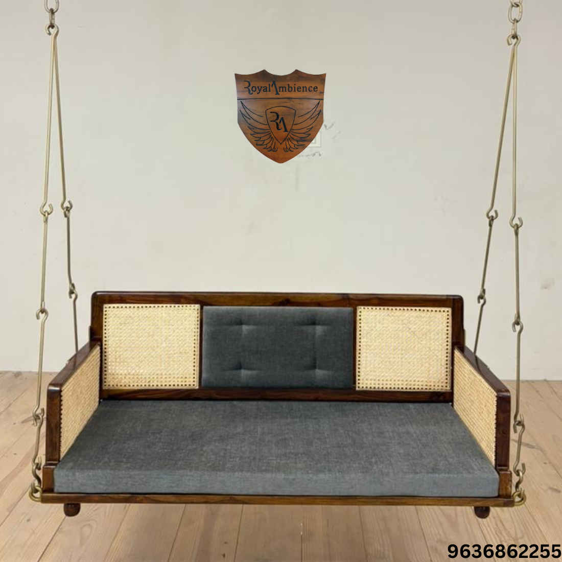 Solid Wooden Swing with Chain Set Reversible Cane Jhula - Vayu