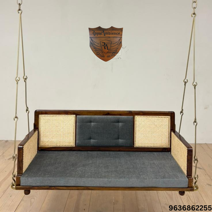 Solid Wooden Swing with Chain Set Reversible Cane Jhula - Vayu