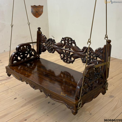 Wooden Reversible Carving Swing with Peacock Design - Mor