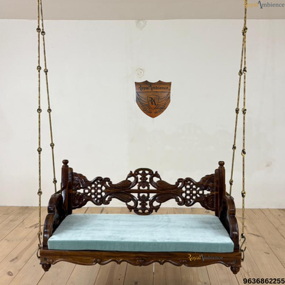 Wooden Reversible Carving Swing with Peacock Design - Mor