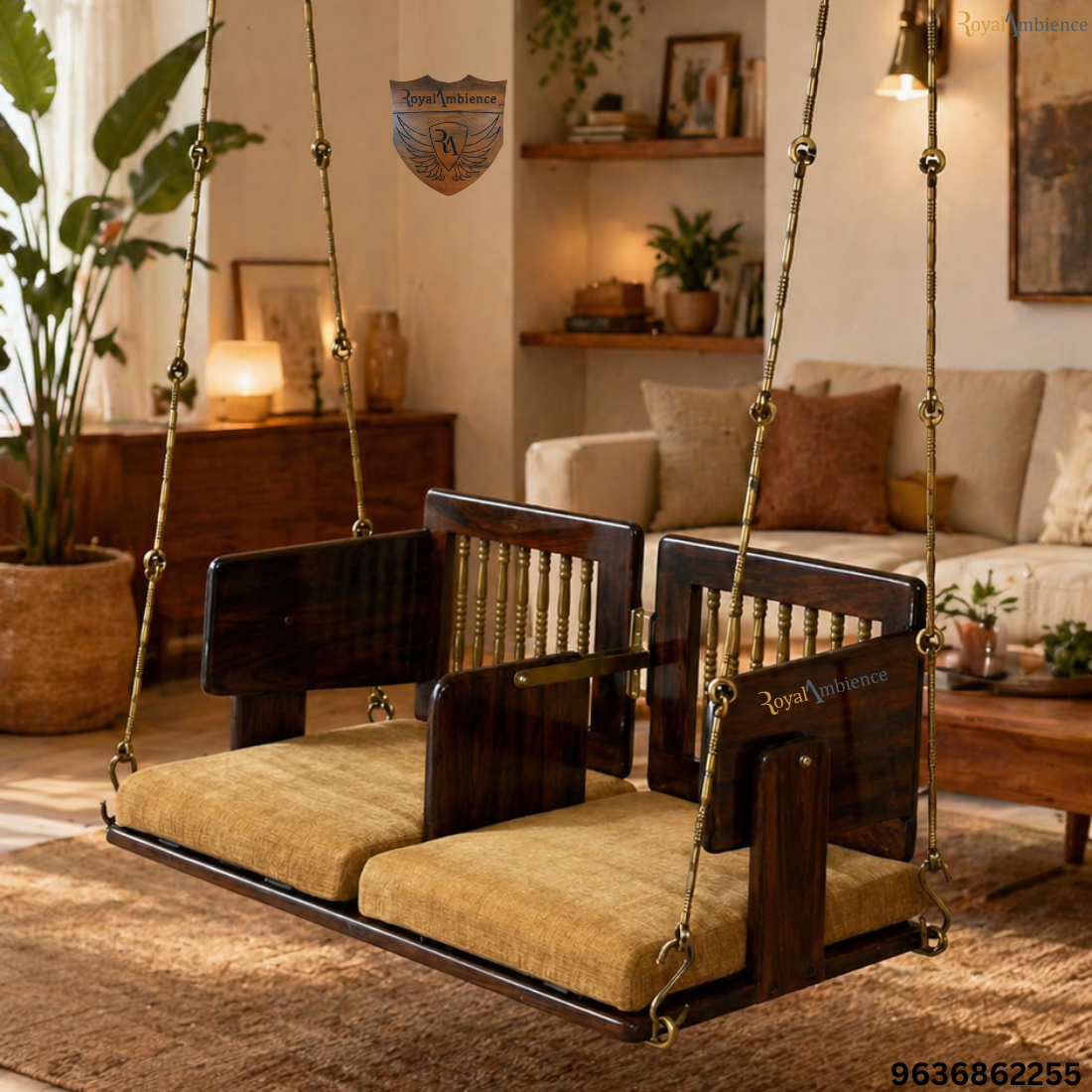 Wooden Swing Reversible Jhula with Cushion - Aakash