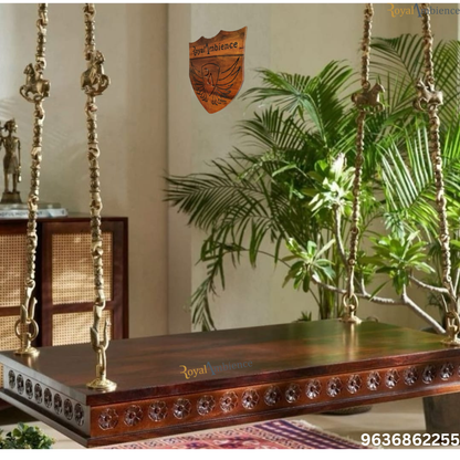 Wooden Carving Jhula without Chain Set - Carved Plank Swing