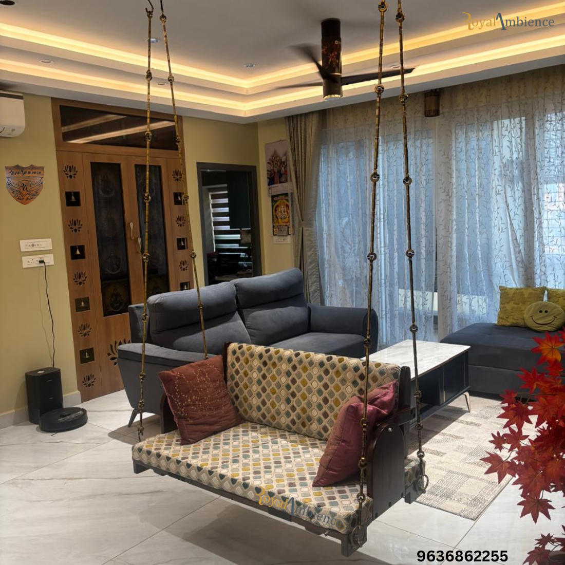 Wooden Reversible Swing / Jhula with Base Cushion - Ambar