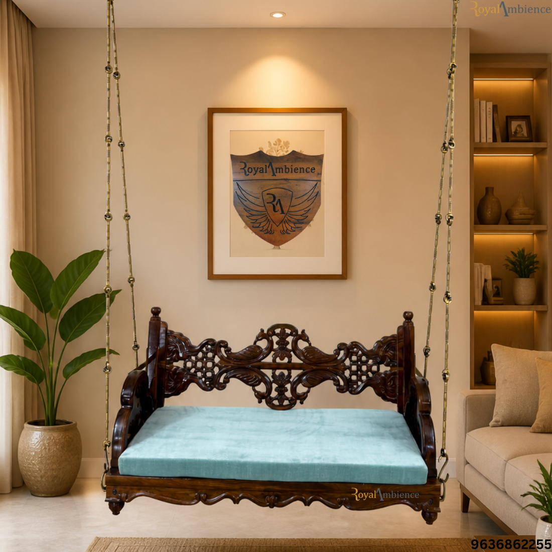 Wooden Reversible Carving Swing with Peacock Design - Mor