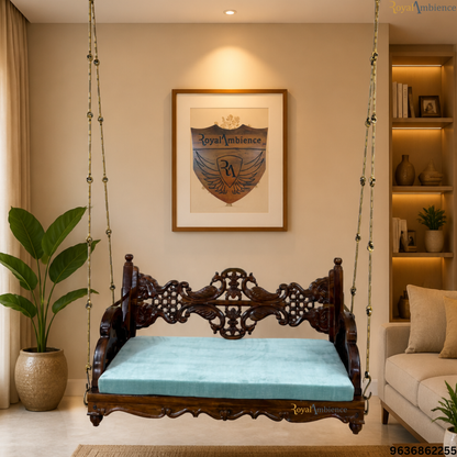 Wooden Reversible Carving Swing with Peacock Design - Mor
