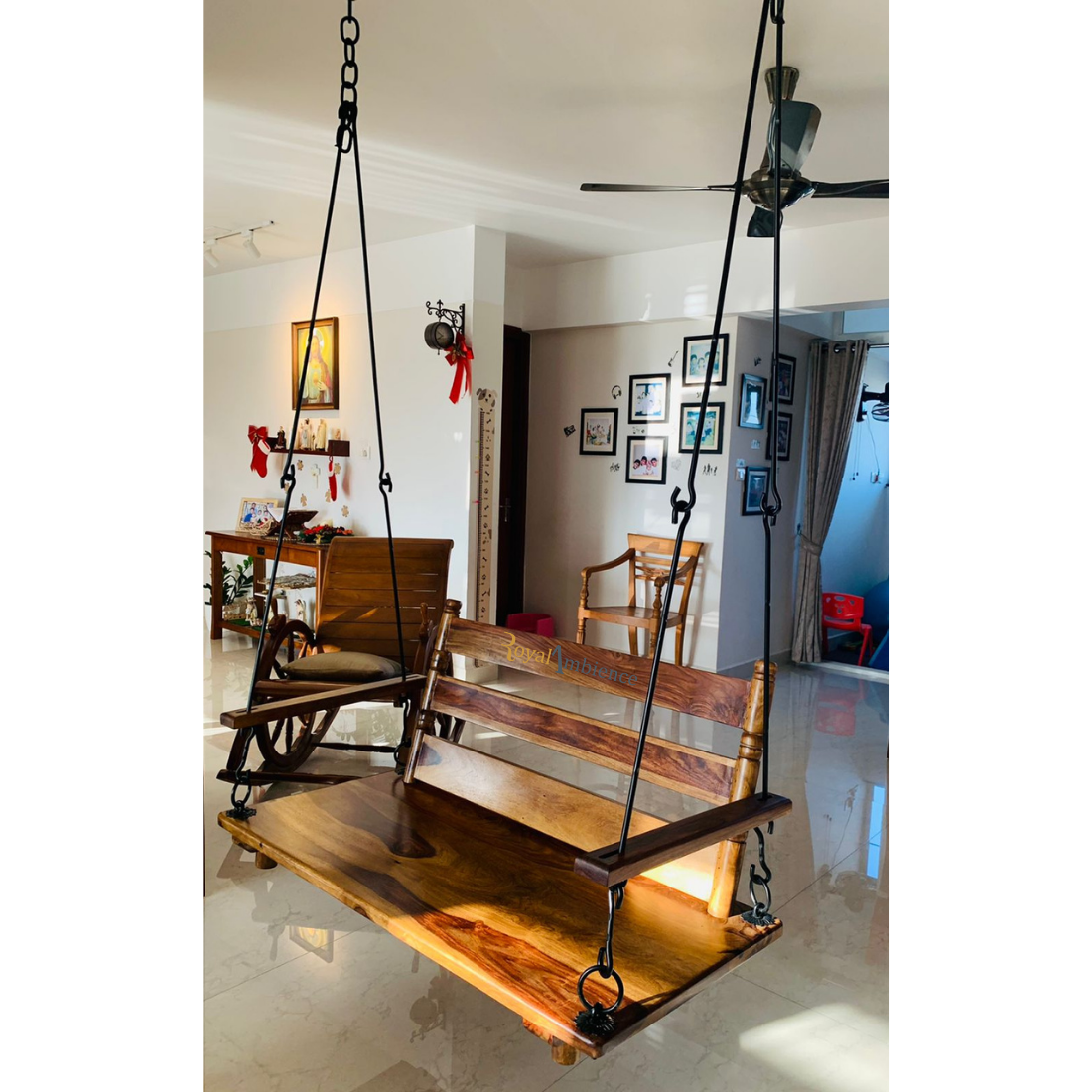 Wooden Swing (Black Chain) Jhula with Handrest — Supyar