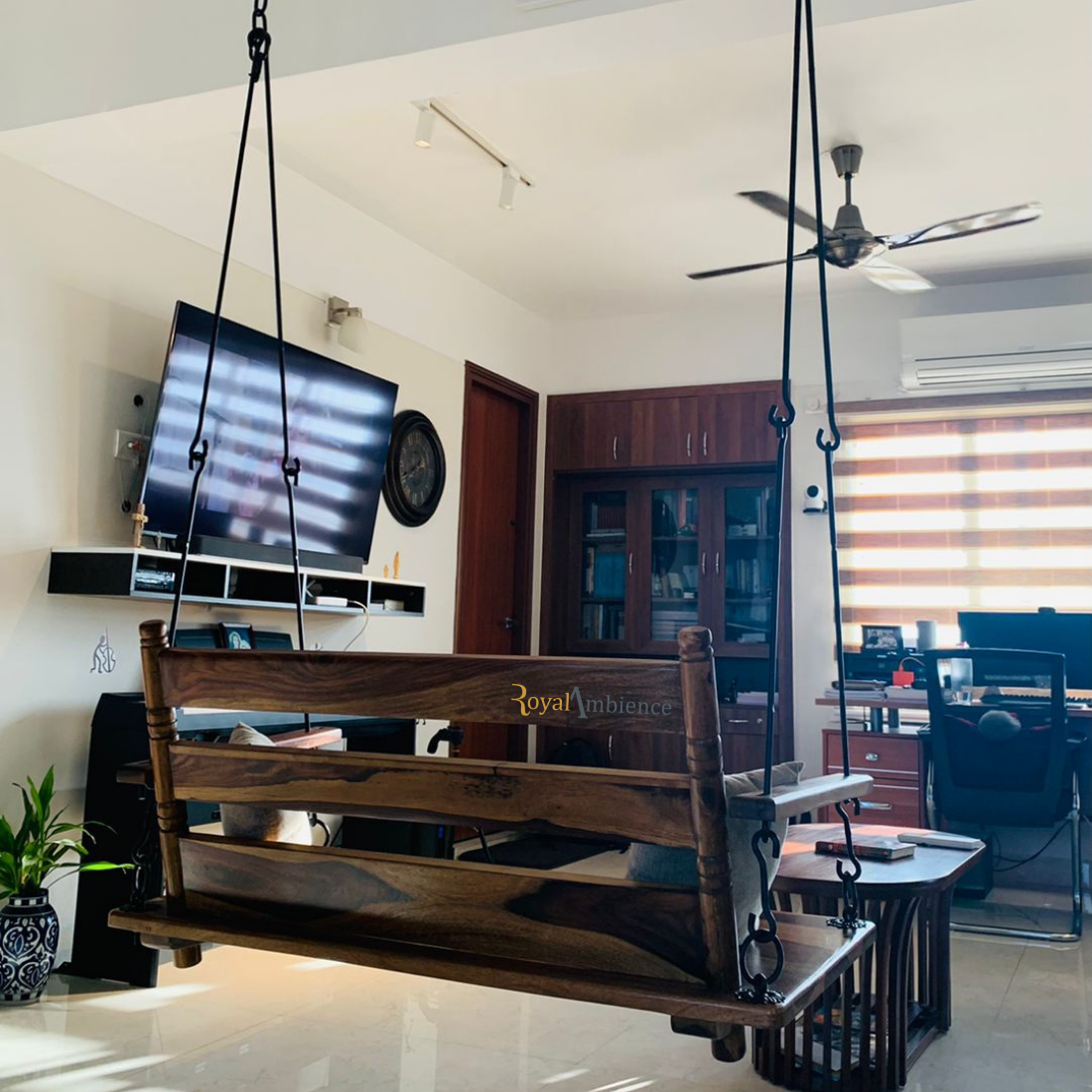Wooden Swing (Black Chain) Jhula with Handrest — Supyar