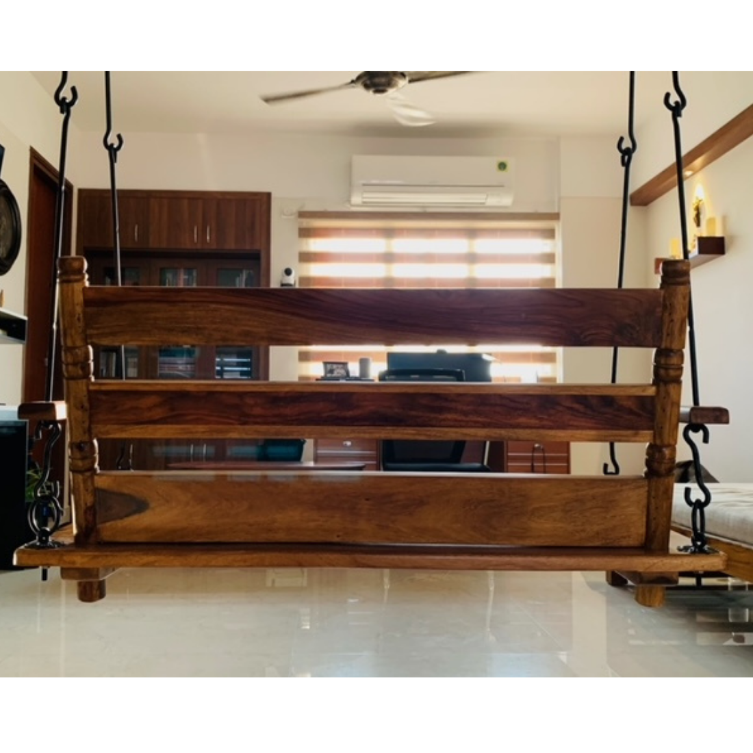 Wooden Swing (Black Chain) Jhula with Handrest — Supyar
