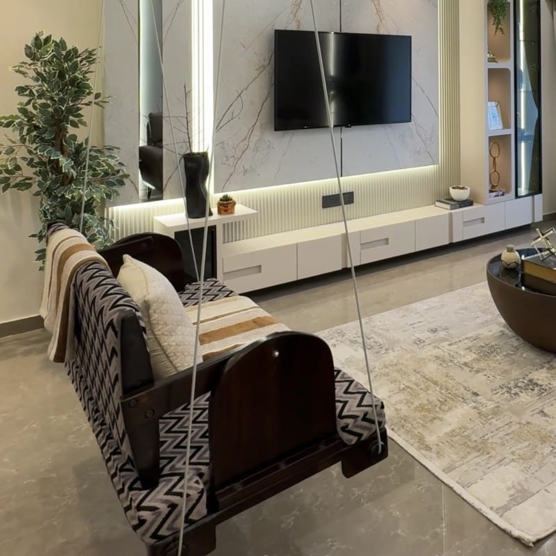 Wooden Reversible Swing / Jhula with Base Cushion - Ambar