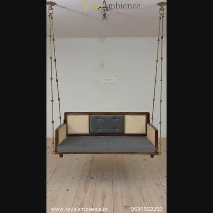 Solid Wooden Swing with Chain Set Reversible Cane Jhula - Vayu