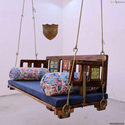 Wooden Swing Reversible Tile with Brass Coated Chain - Mannu