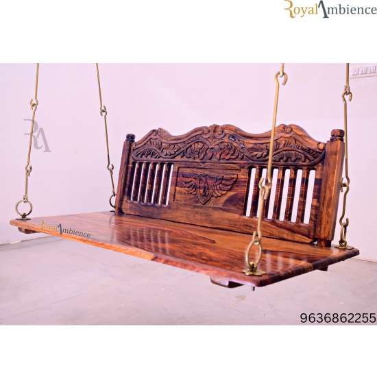 Wooden Swing / Jhula with Chain Set and Carving Eagle Design Jhula - Eagle