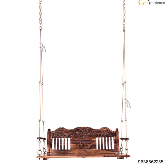 Wooden Swing / Jhula with Chain Set and Carving Eagle Design Jhula - Eagle