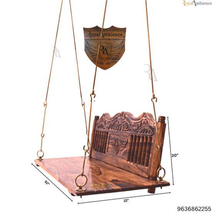 Wooden Swing / Jhula with Chain Set and Carving Eagle Design Jhula - Eagle