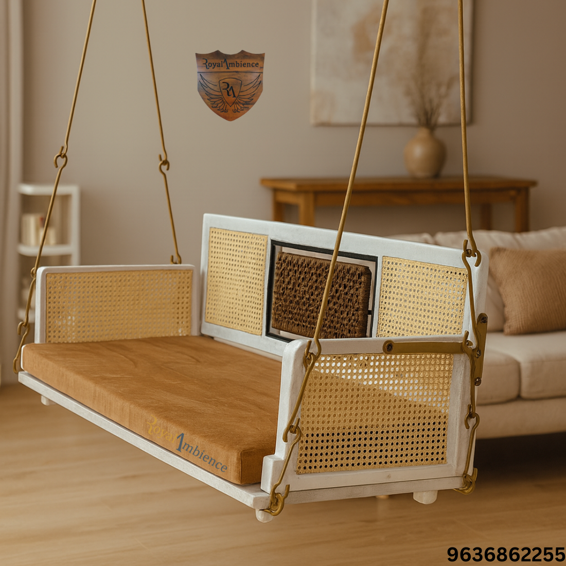 Wooden Reversible Swing / Jhula with Golden Chain -  SKY