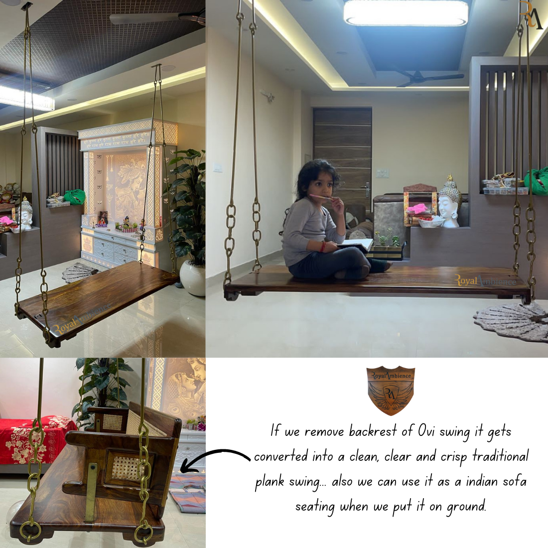 Reversible Wooden Swing ( Jhula CANE ) Onjle - OVI