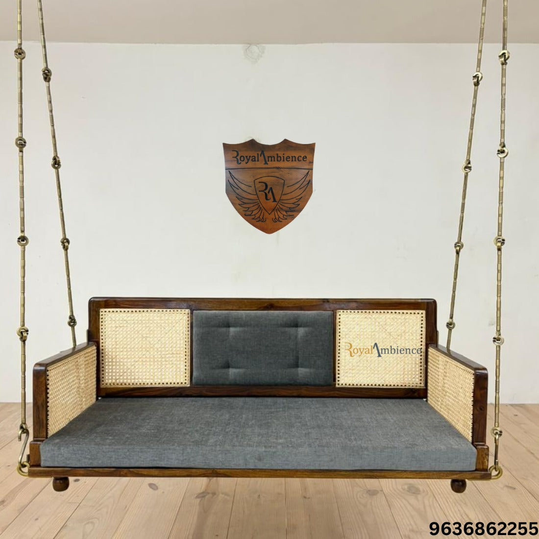 Solid Wooden Swing with Chain Set Reversible Cane Jhula - Vayu