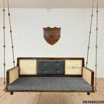 Solid Wooden Swing with Chain Set Reversible Cane Jhula - Vayu