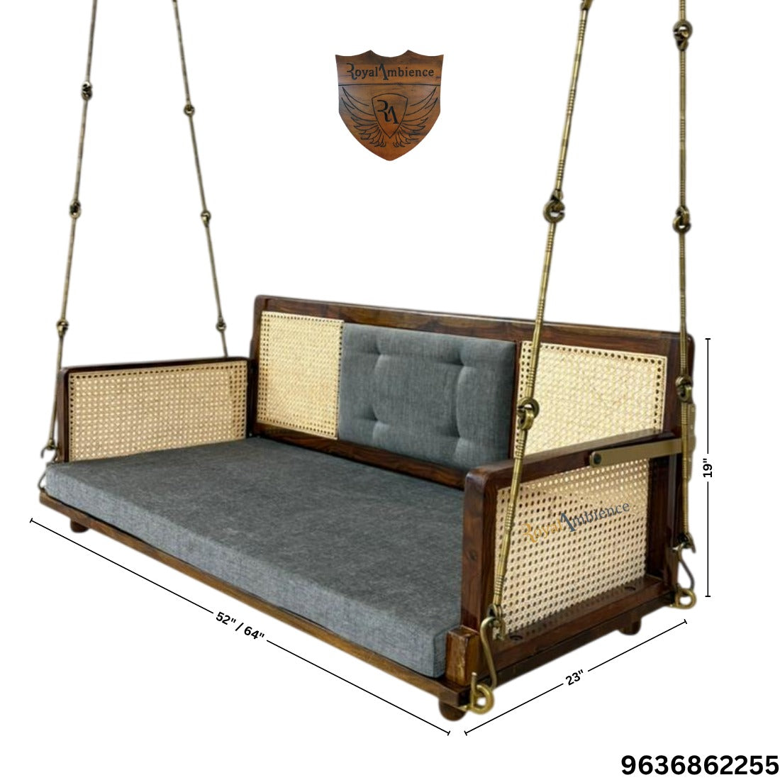 Solid Wooden Swing with Chain Set Reversible Cane Jhula - Vayu