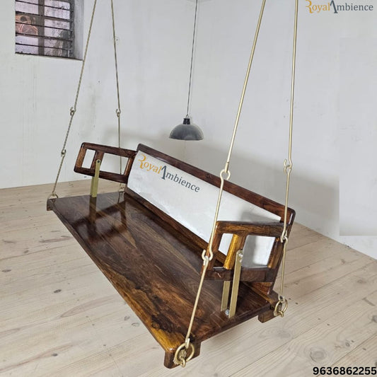 Wooden Swing / Jhula for Living Room, Zula with Brass Coated Chain - UVA