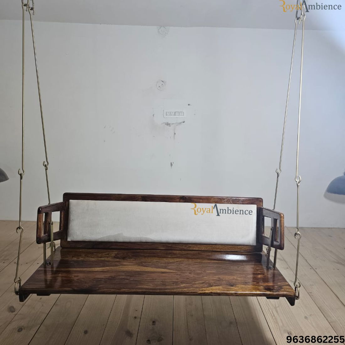 Wooden Swing / Jhula for Living Room, Zula with Brass Coated Chain - UVA