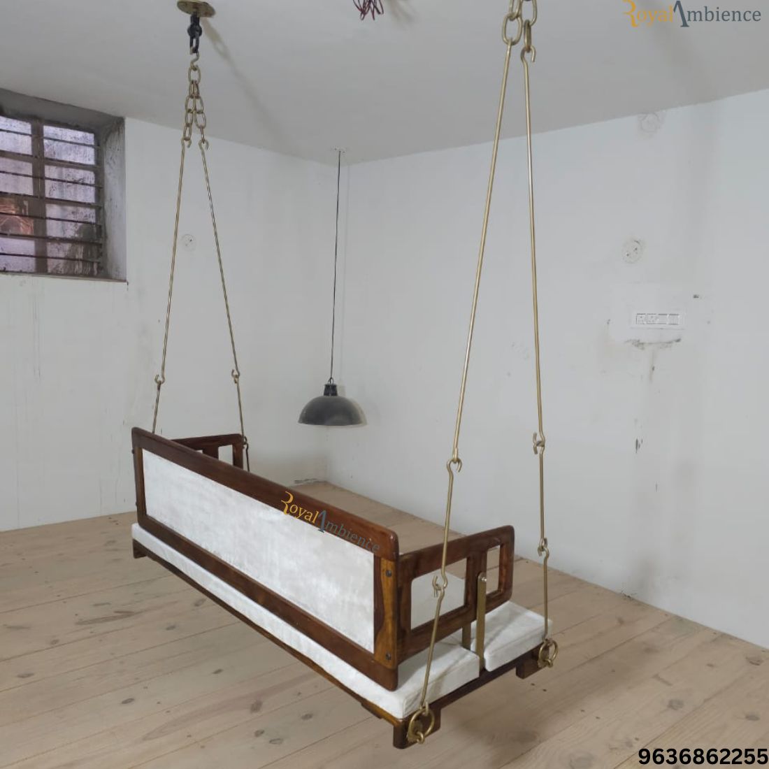 Wooden Swing / Jhula for Living Room, Zula with Brass Coated Chain - UVA