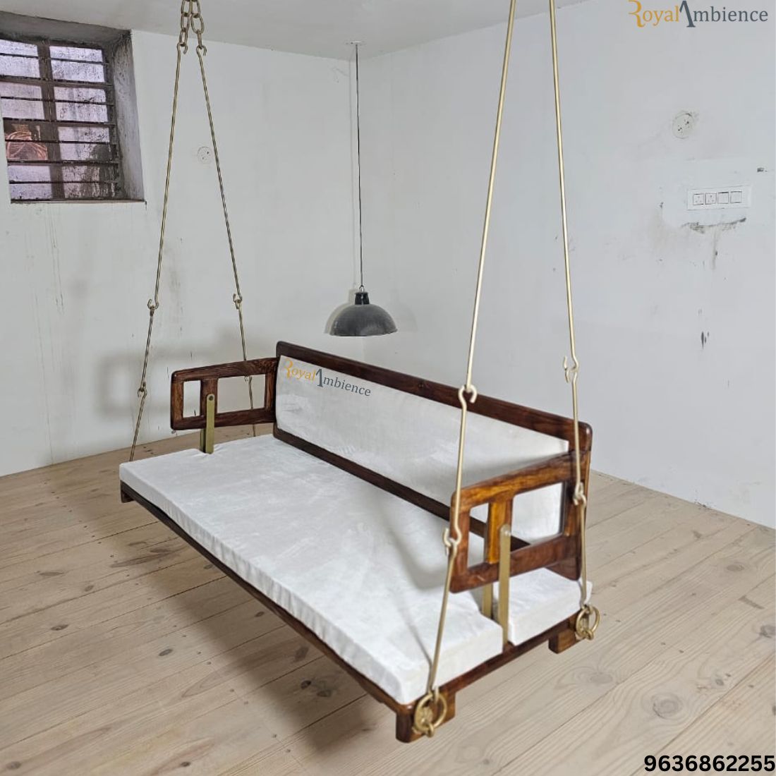 Wooden Swing / Jhula for Living Room, Zula with Brass Coated Chain - UVA