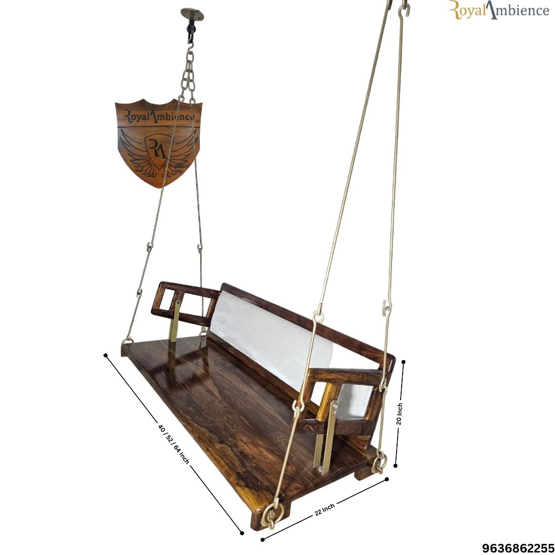 Wooden Swing / Jhula for Living Room, Zula with Brass Coated Chain - UVA