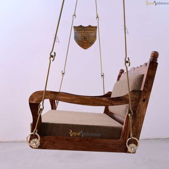 Wooden Swing for Living Room with Brass Coated Chain - Ambi